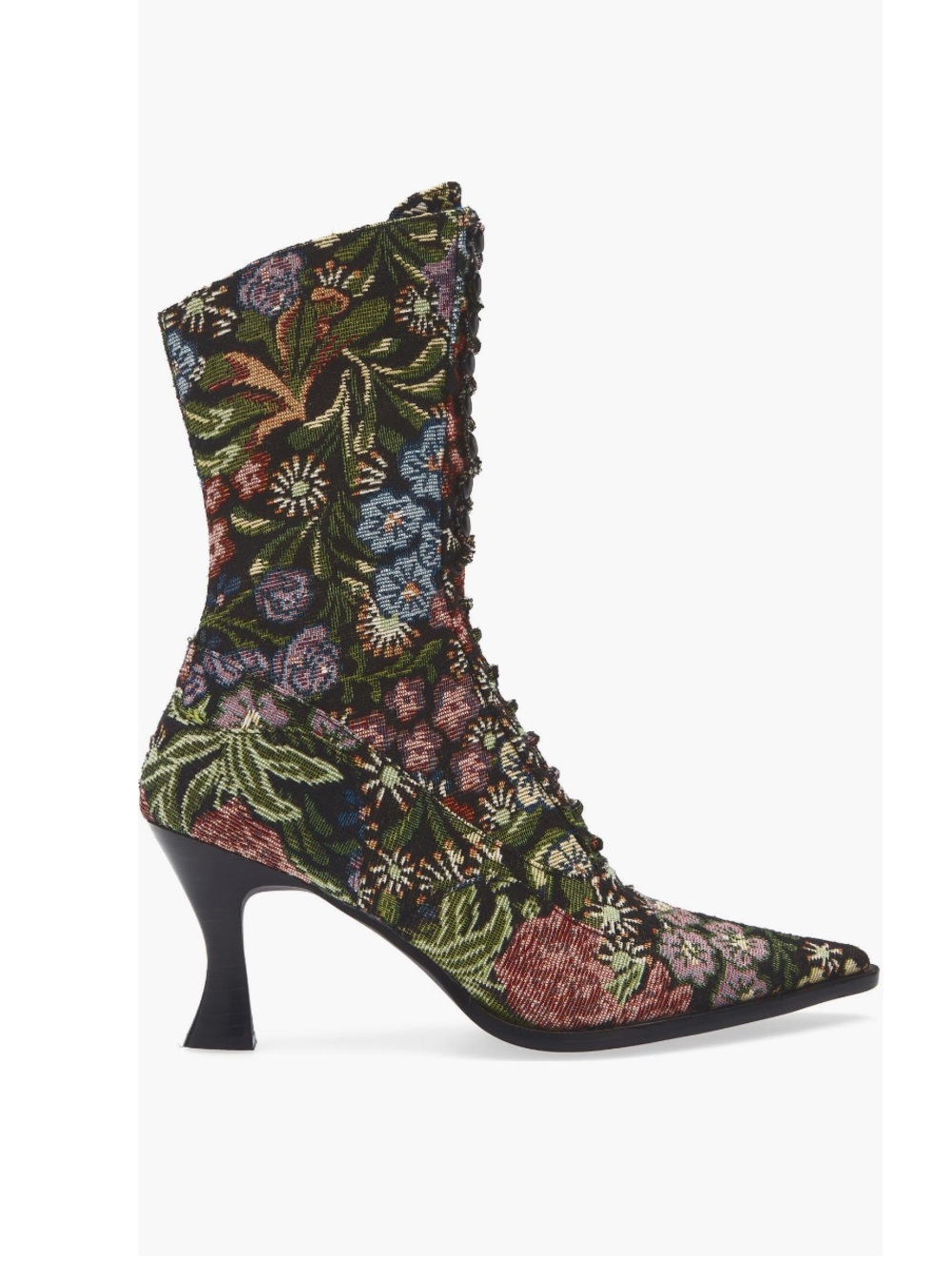 Rare Sold Out New Jeffrey Campbell Black Floral Lace-Up Mid Calf Boots